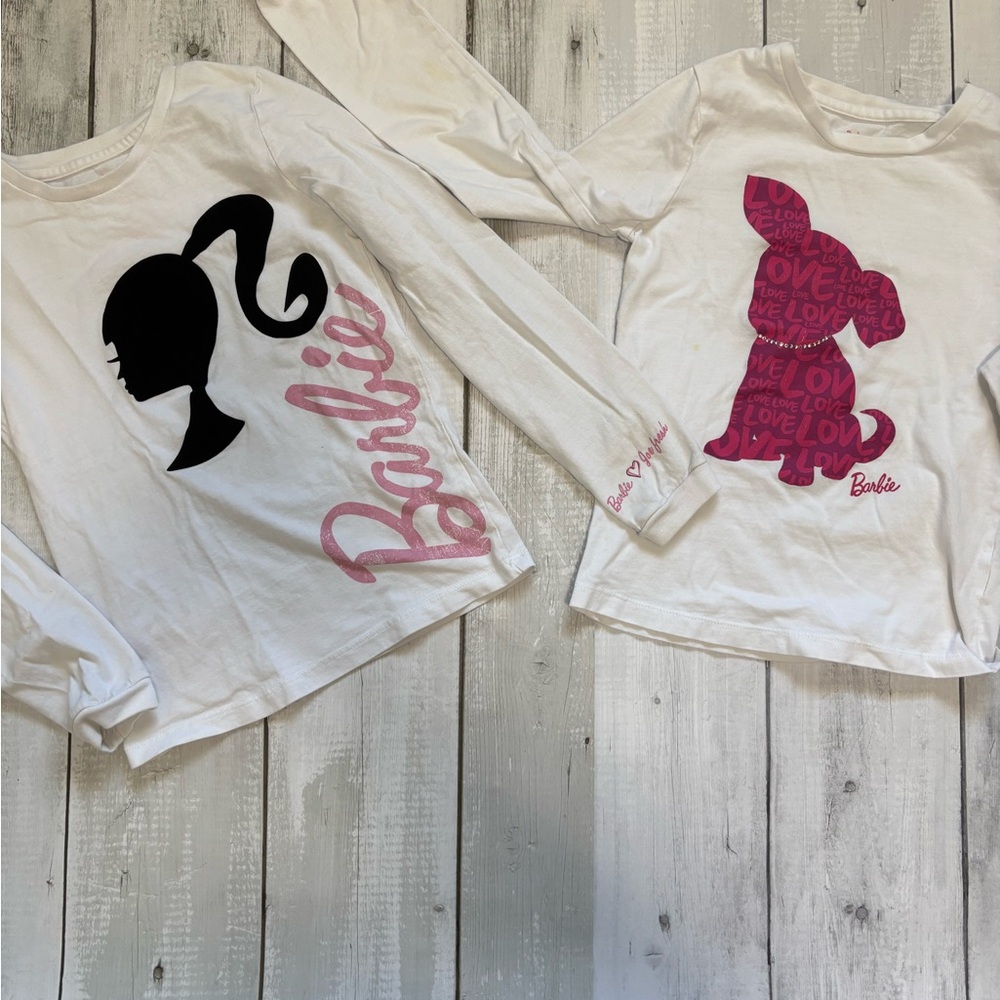 Set of 2 Barbie Girls' White Long-Sleeve Top with Pink Graphic